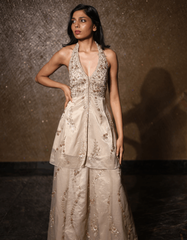Embellished Halter Kurta With Matching Palazzo Set