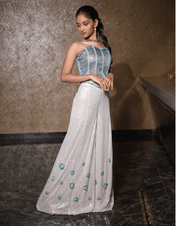 Aqua Shimmer Bustier & Sequin Palazzo Set
