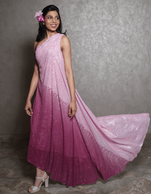 One-shoulder asymmetrical gown